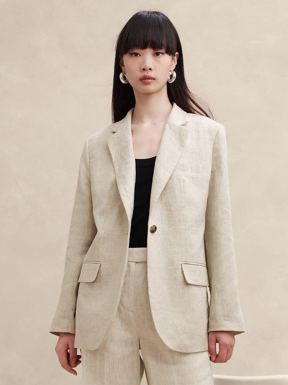 BANANA REPUBLIC Beige Lina Relaxed Linen Blazer Jacket Size 2